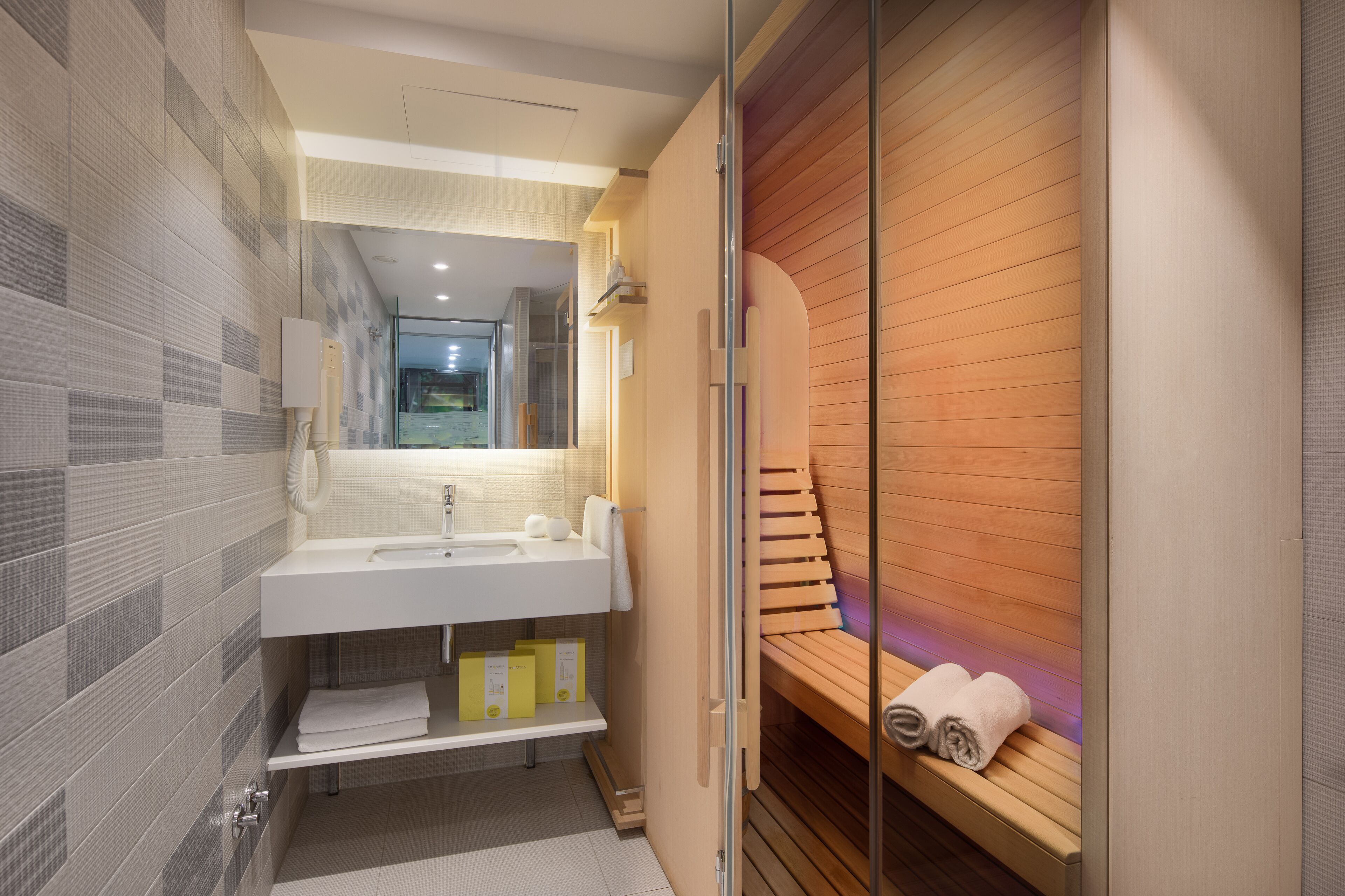 steam room, facials, manicures and pedicures