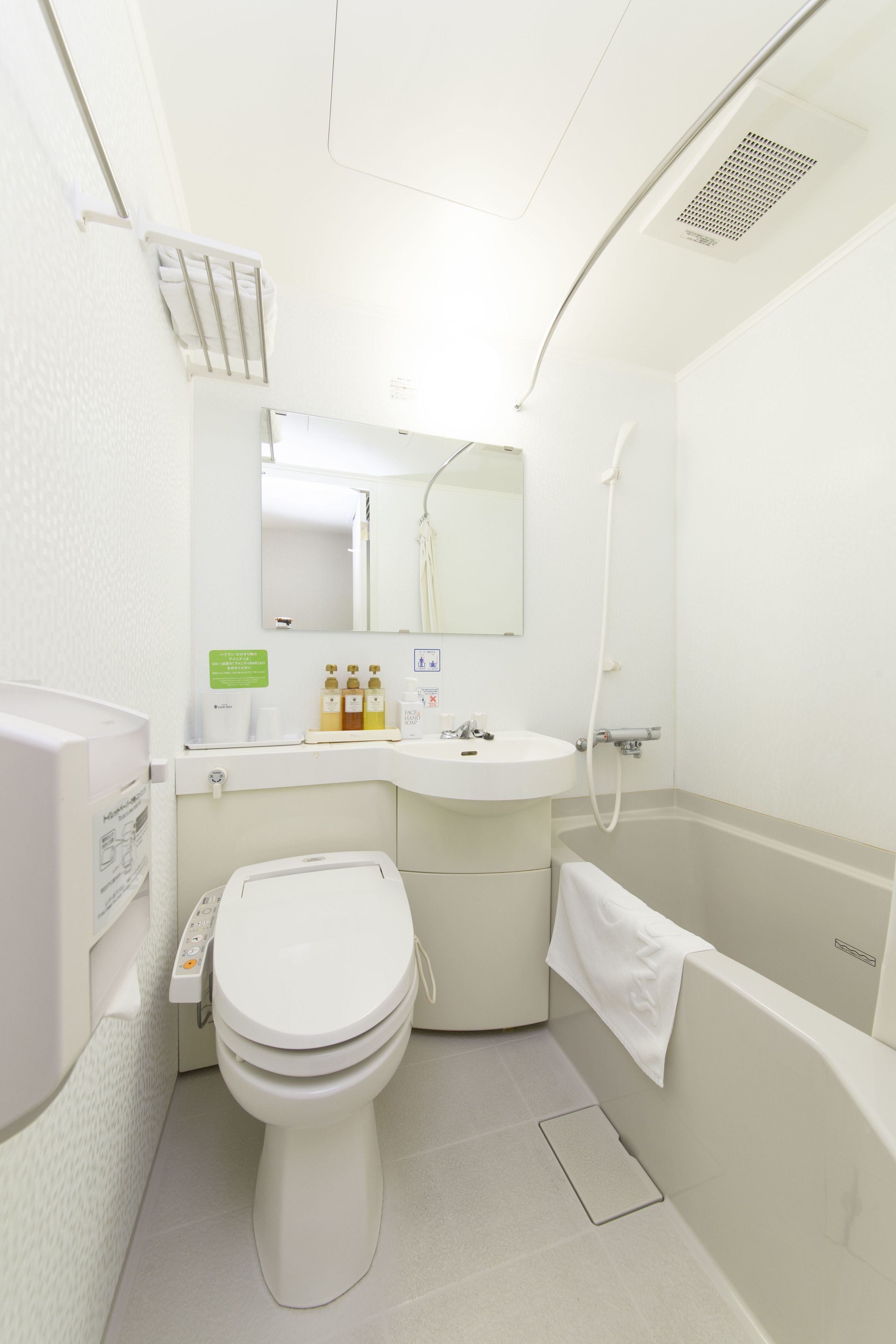 combined shower/bathtub, hair dryer, slippers, bidet