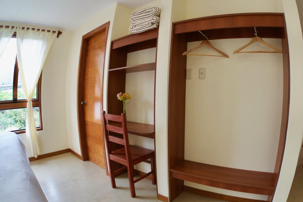 Desk, laptop workspace, blackout drapes, free WiFi
