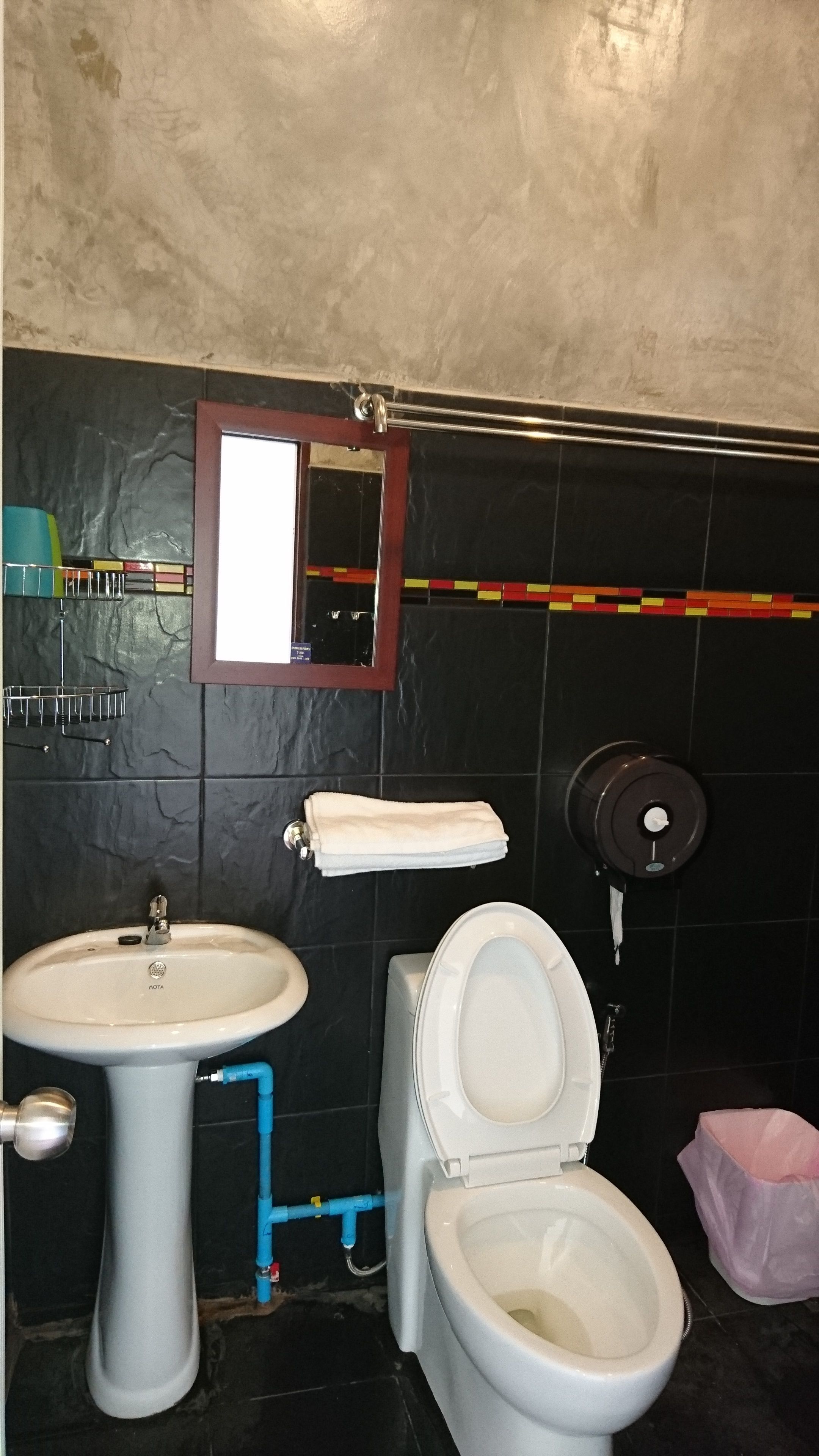 slippers, bidet, towels