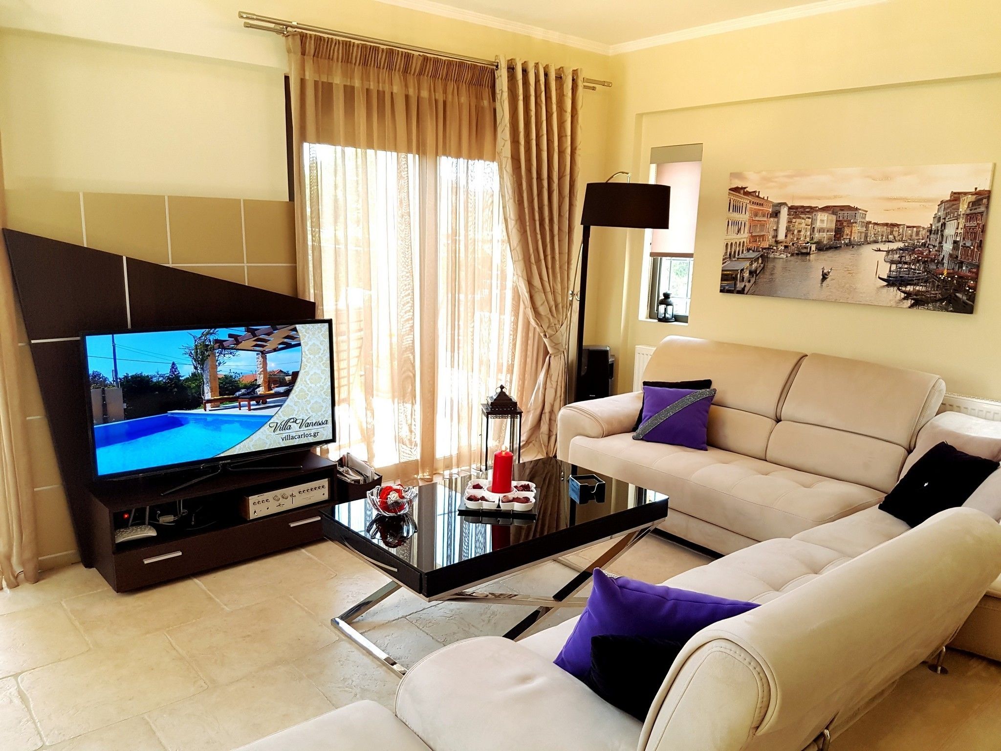 Deluxe Villa, 4 Bedrooms, Mountain View, Poolside | Living room | 44-inch flat-screen TV with satellite channels, LED TV, fireplace