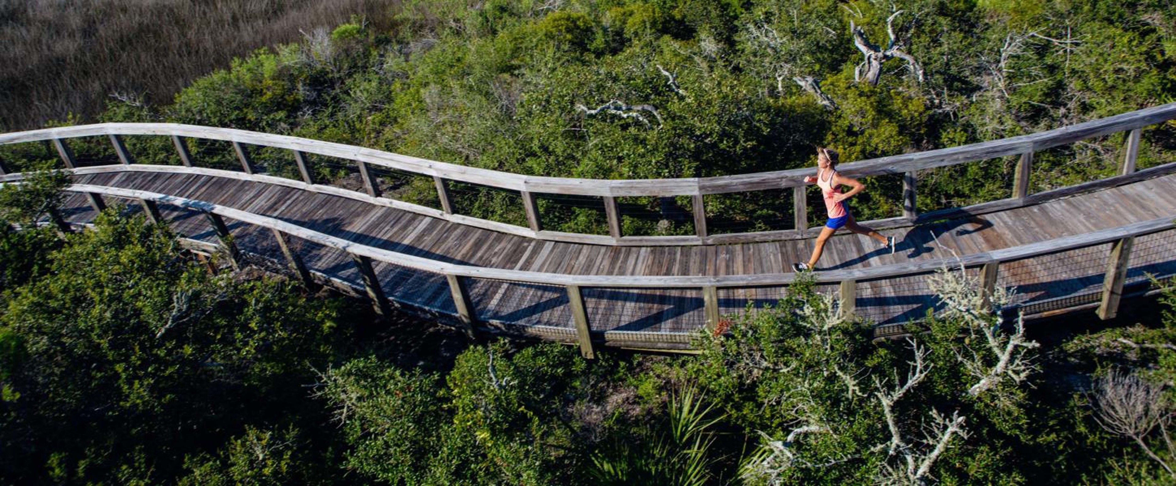 Un puente de madera en una zona boscosa.