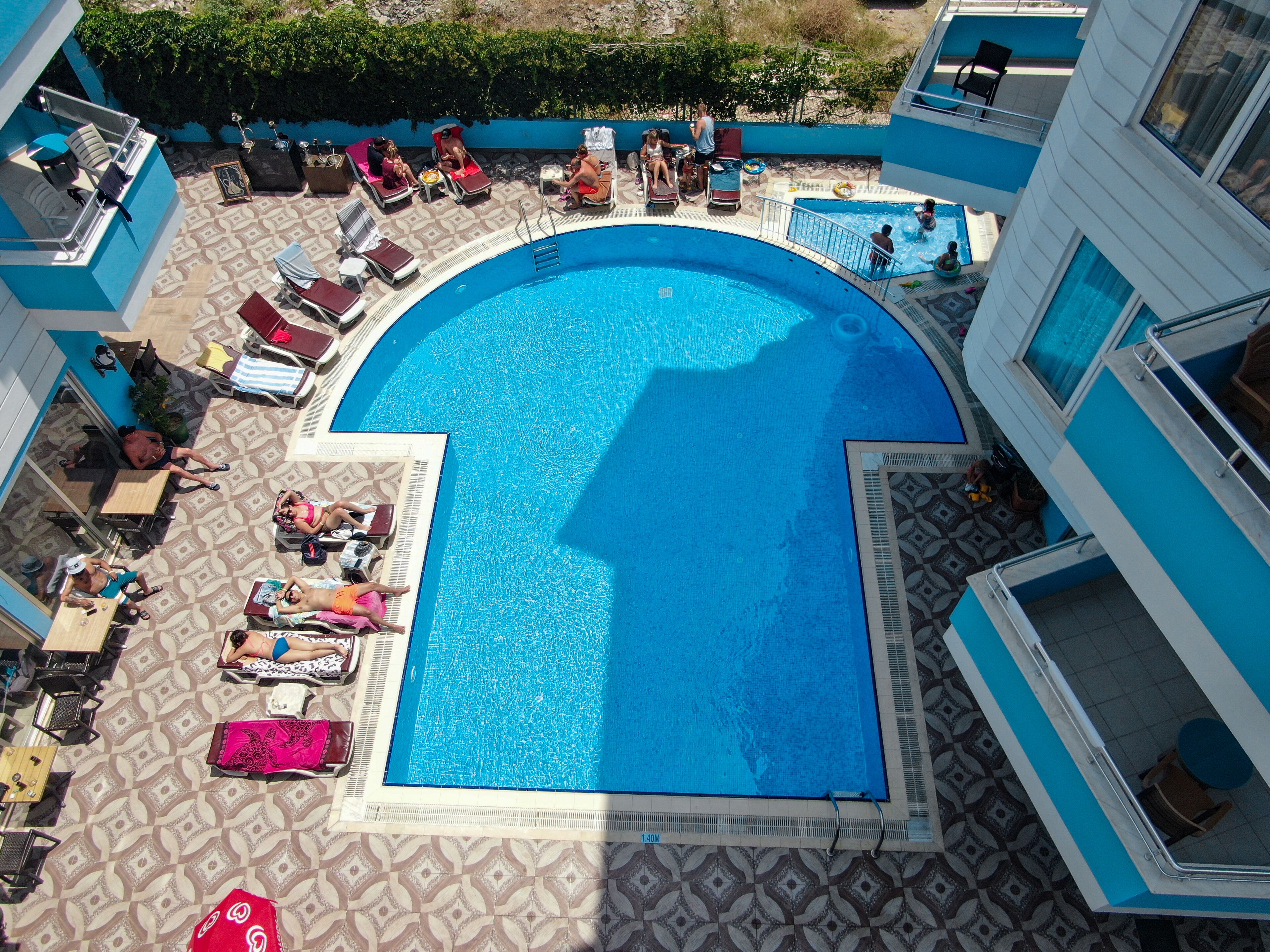 Outdoor pool, sun loungers