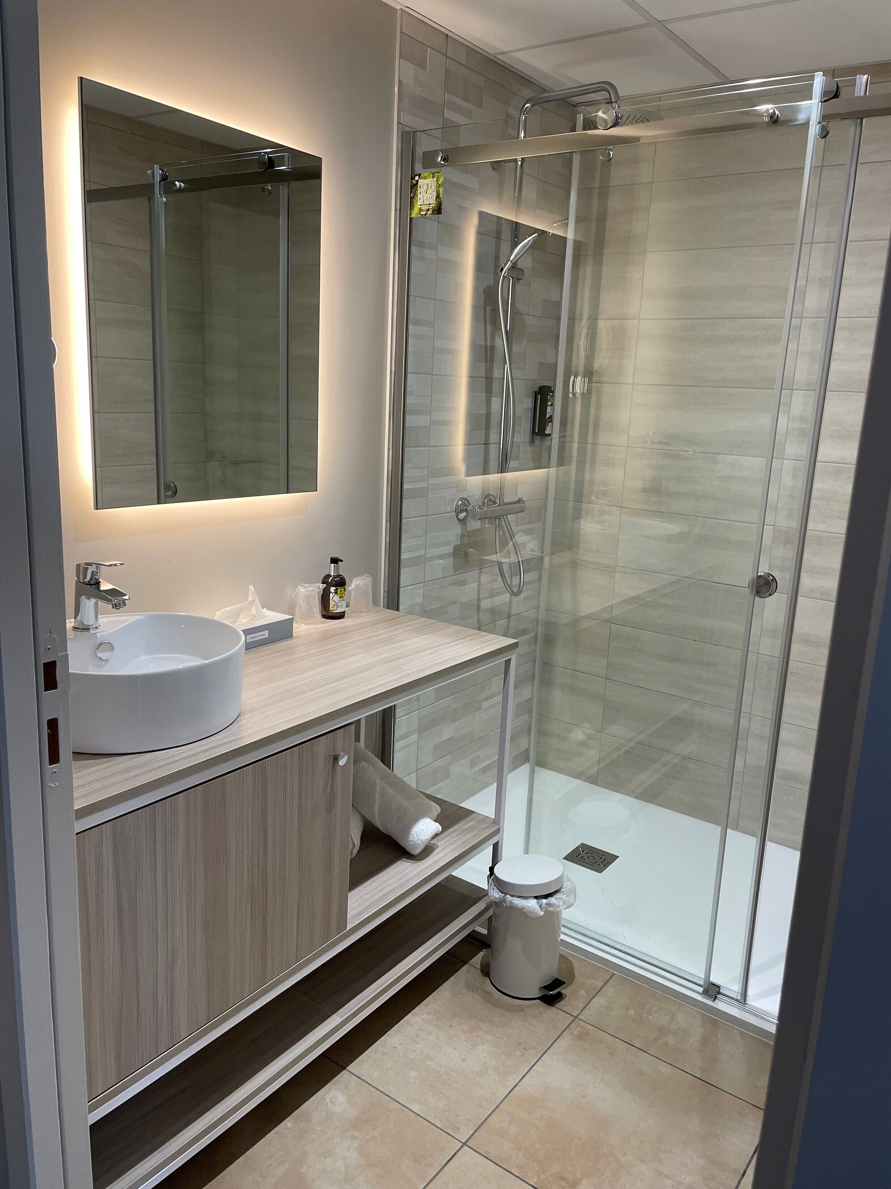 free toiletries, hair dryer, towels