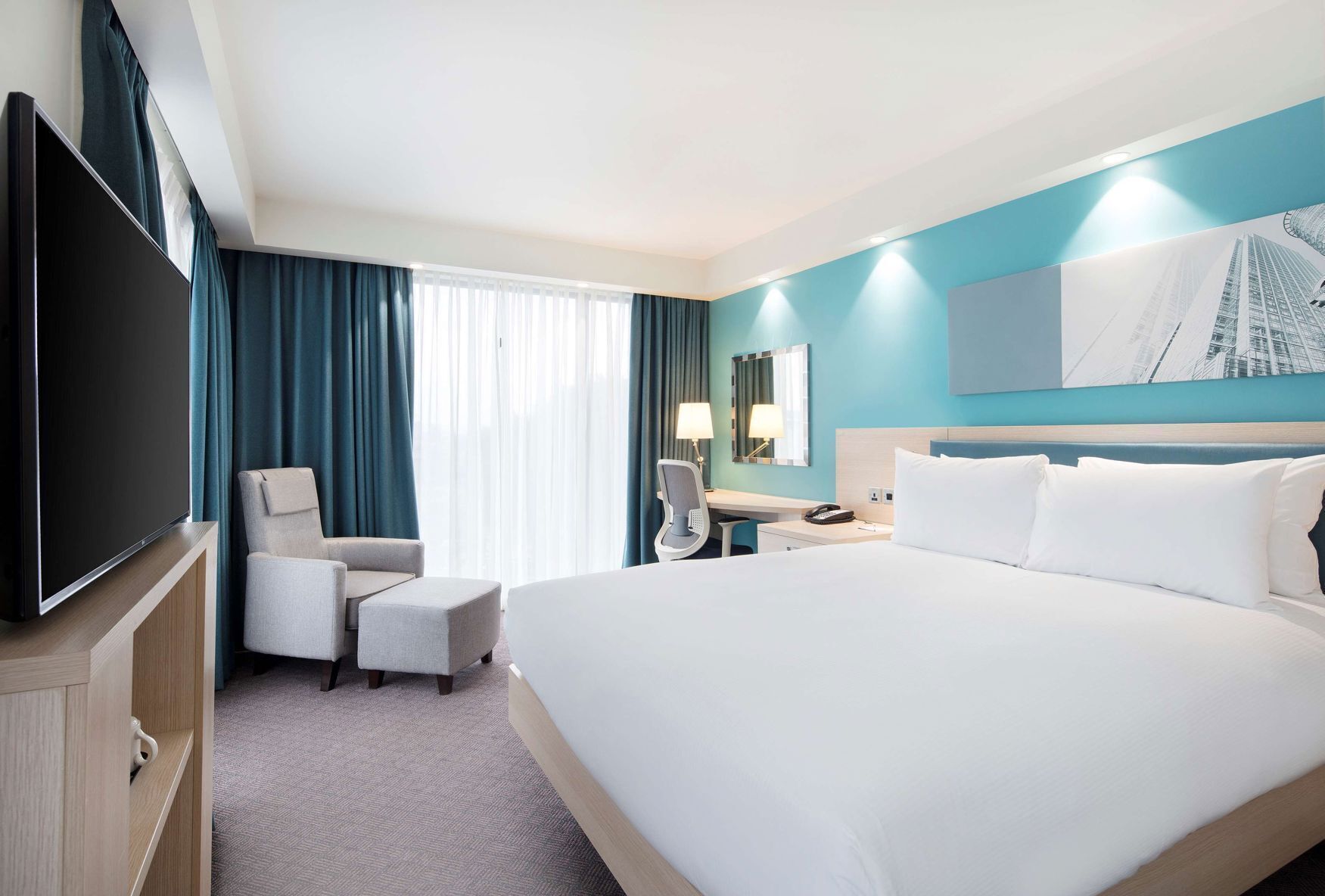 In-room safe, desk, laptop workspace, blackout curtains