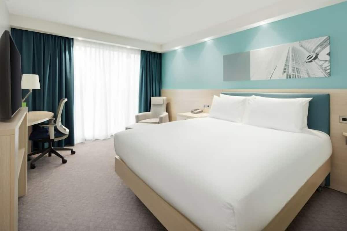 In-room safe, desk, laptop workspace, blackout curtains