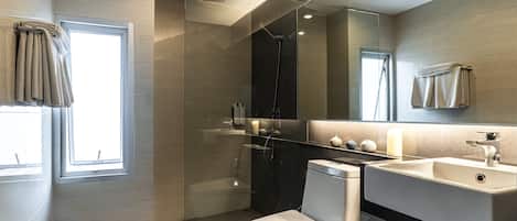 2 Bedrooms Apartment, Sea View | 浴室 | 淋浴設備、免費梳洗用品、風筒、提供毛巾