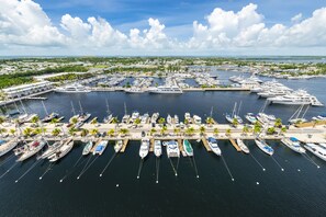 A marina with numerous yachts docked, surrounded by palm trees and a clear sky. - The Perry Hotel & Marina Key West (Key West)