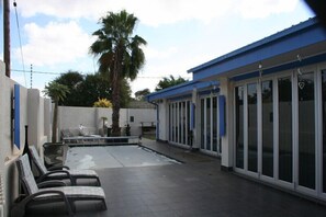Outdoor pool, pool loungers