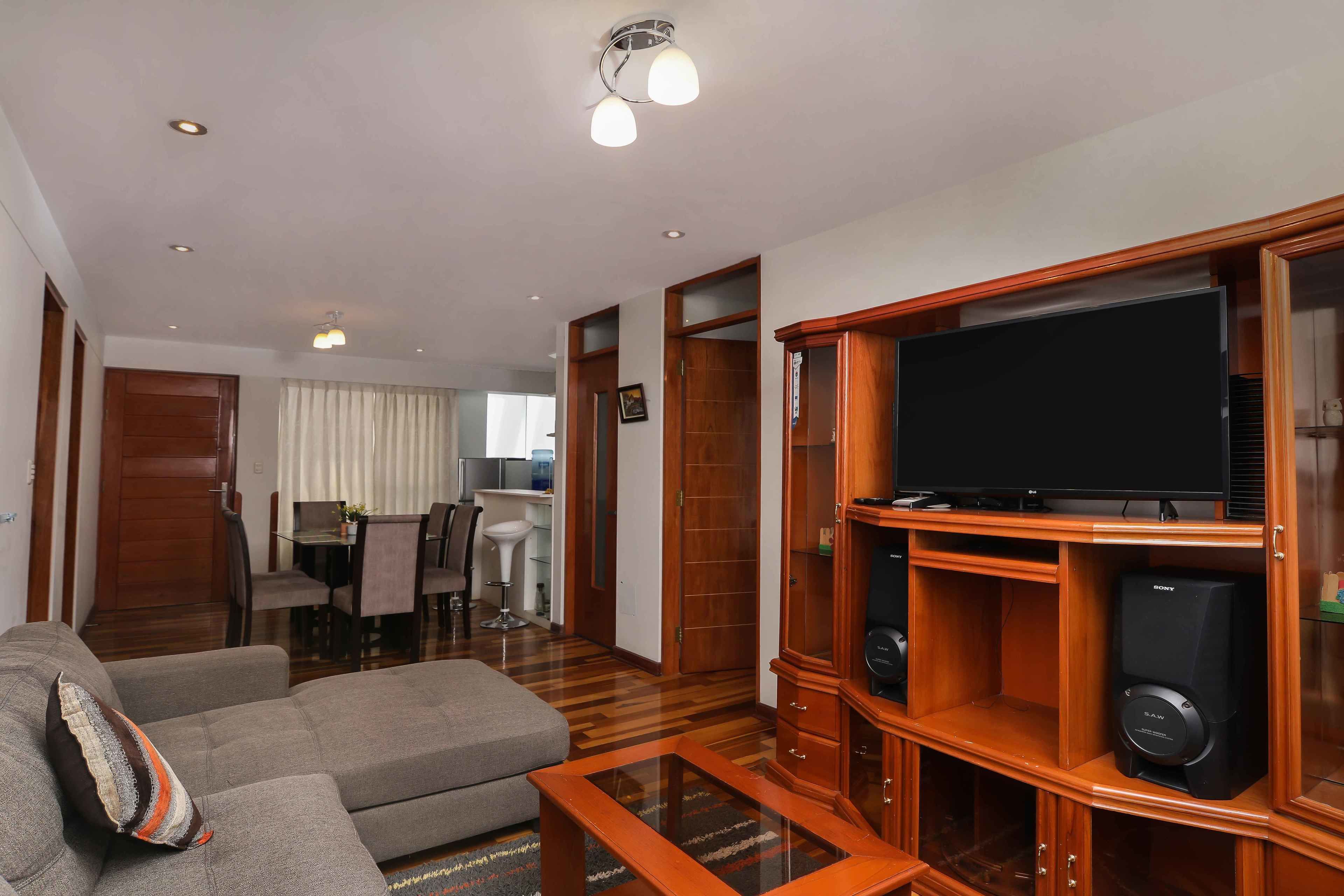 40-inch flat-screen TV with cable channels, TV, DVD player