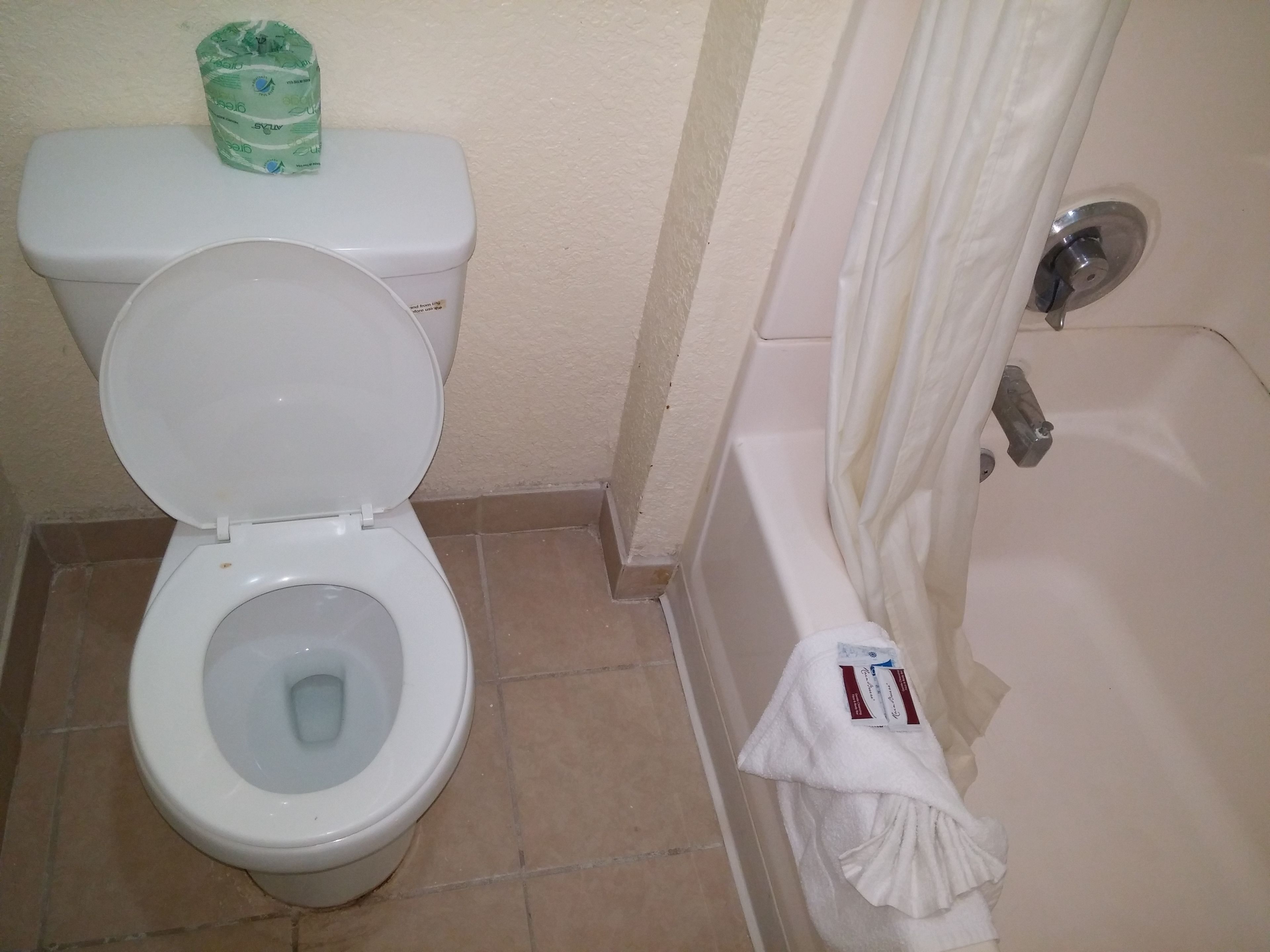 combined shower/bathtub, free toiletries, hair dryer, towels