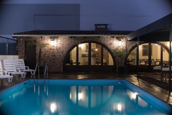 Seasonal outdoor pool, pool umbrellas, sun loungers