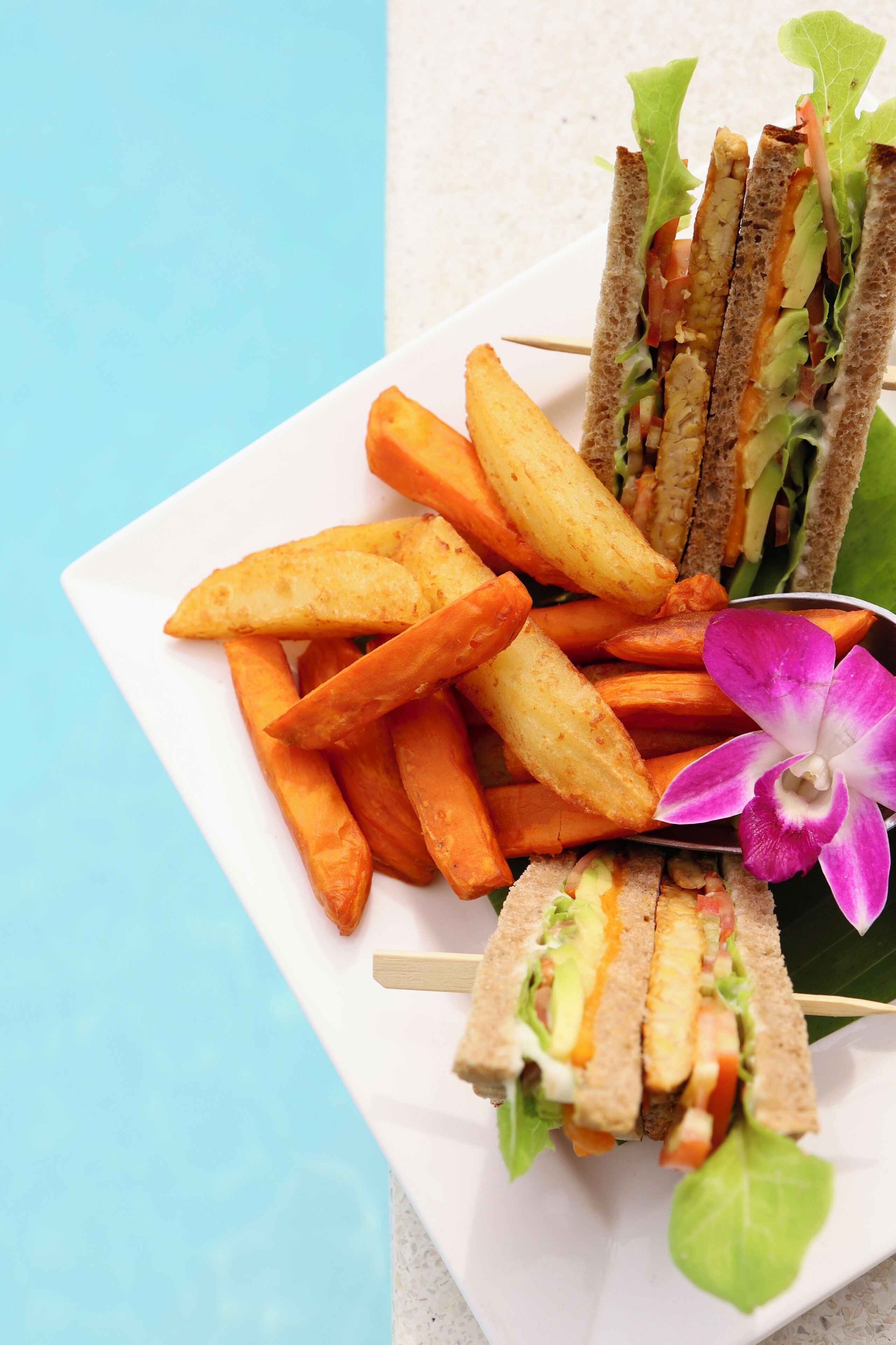 Un plato con un sándwich y papas fritas.