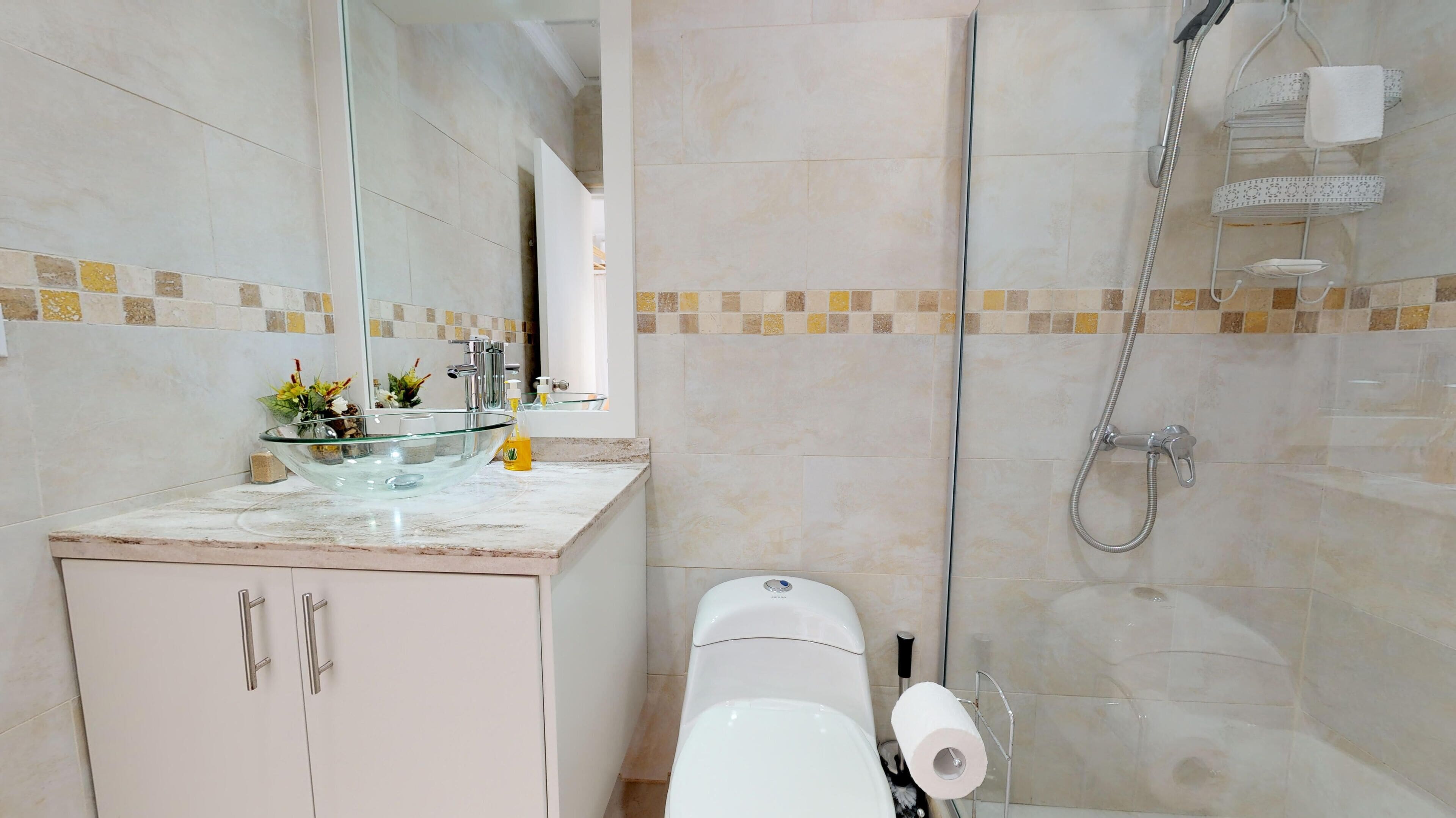 romantic room | bathroom | shower, eco-friendly toiletries, hair dryer, towels