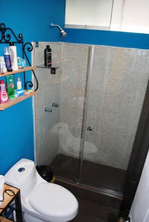 Shower, free toiletries, towels