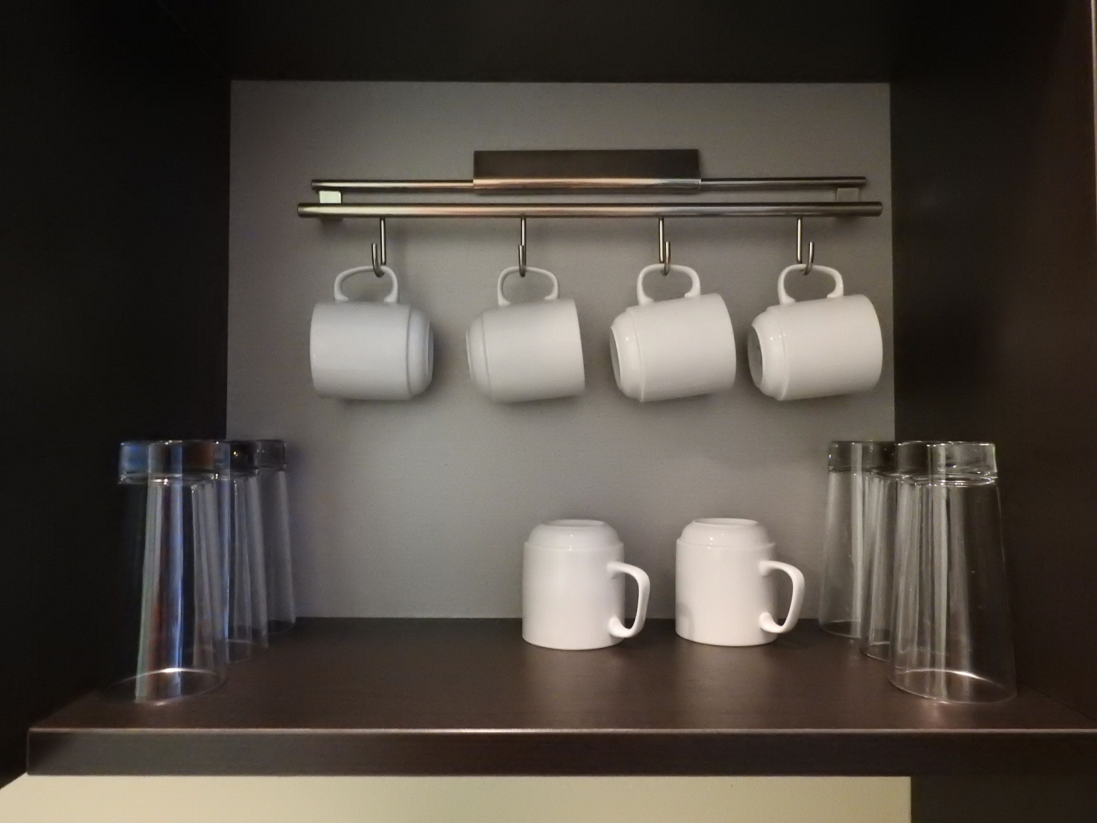 full-sized fridge, microwave, dishwasher, coffee/tea maker