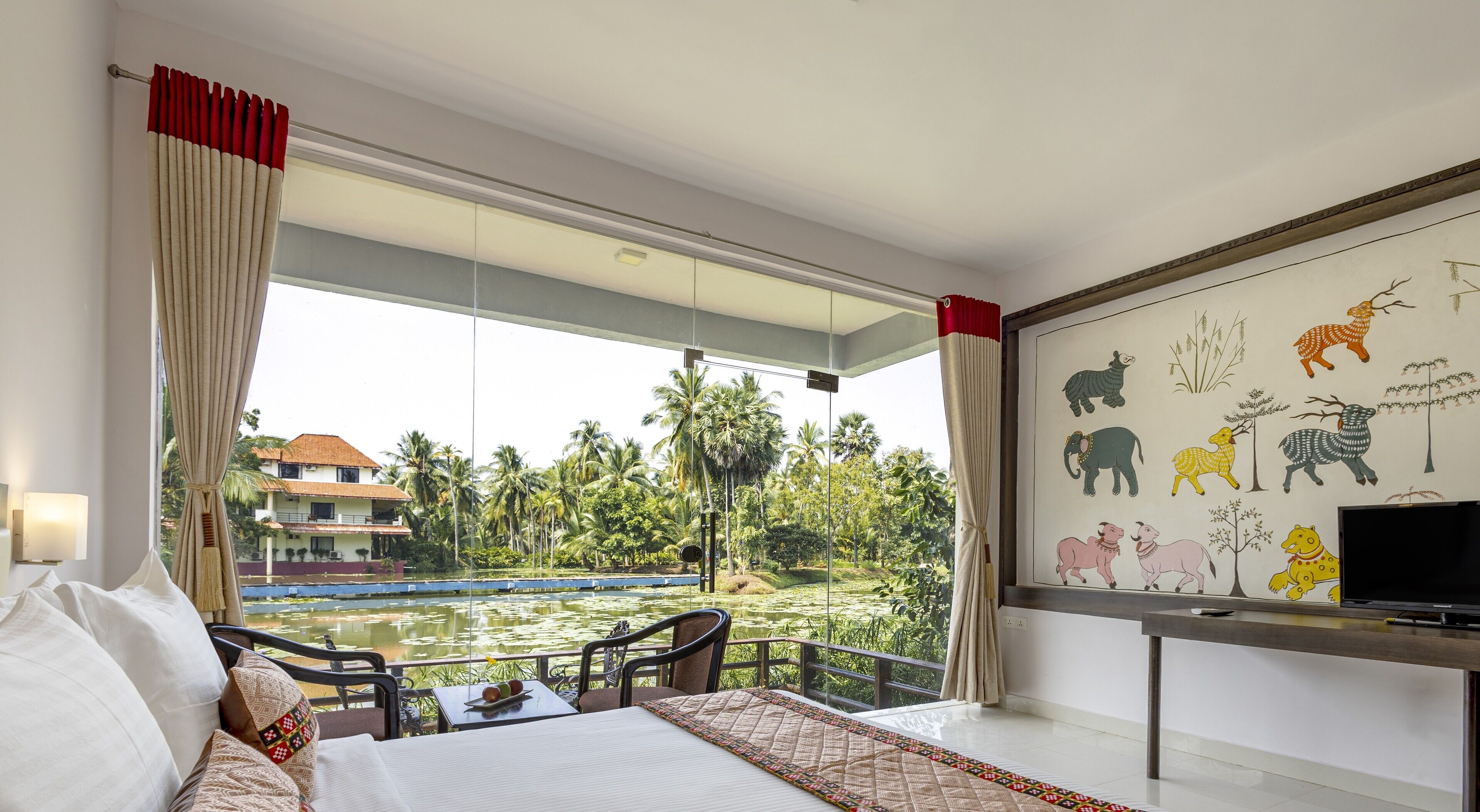 Pond View Premier Room With Private Deck | Premium bedding, desk, blackout curtains, iron/ironing board