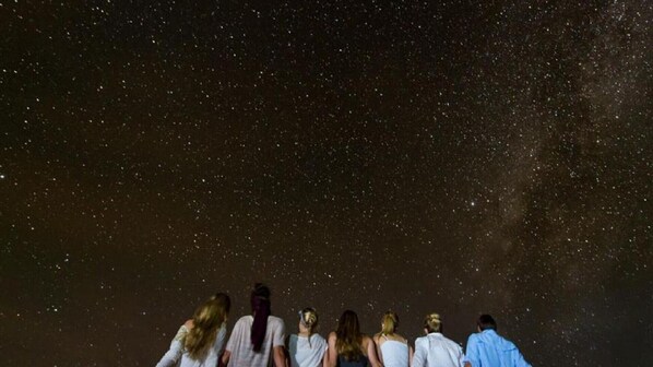 Un grupo de personas contemplando un cielo estrellado.