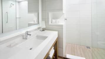 Eco-friendly toiletries, hair dryer, towels