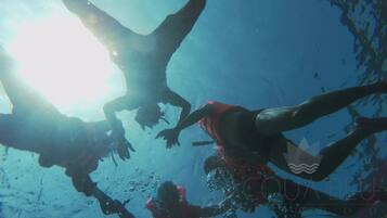 An underwater scene with divers.
