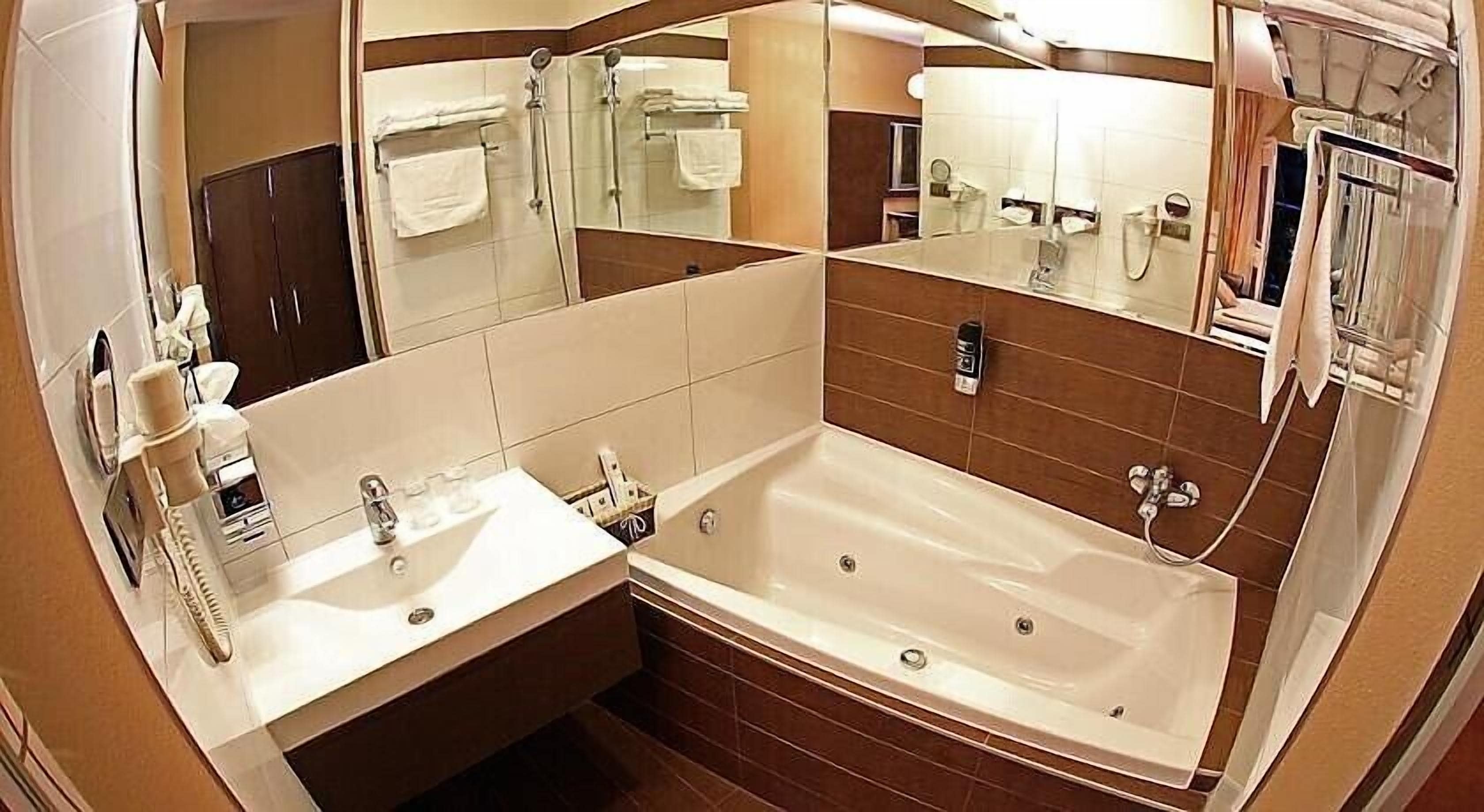 deluxe business room with terrace | bathroom | free toiletries, hair dryer, slippers, towels