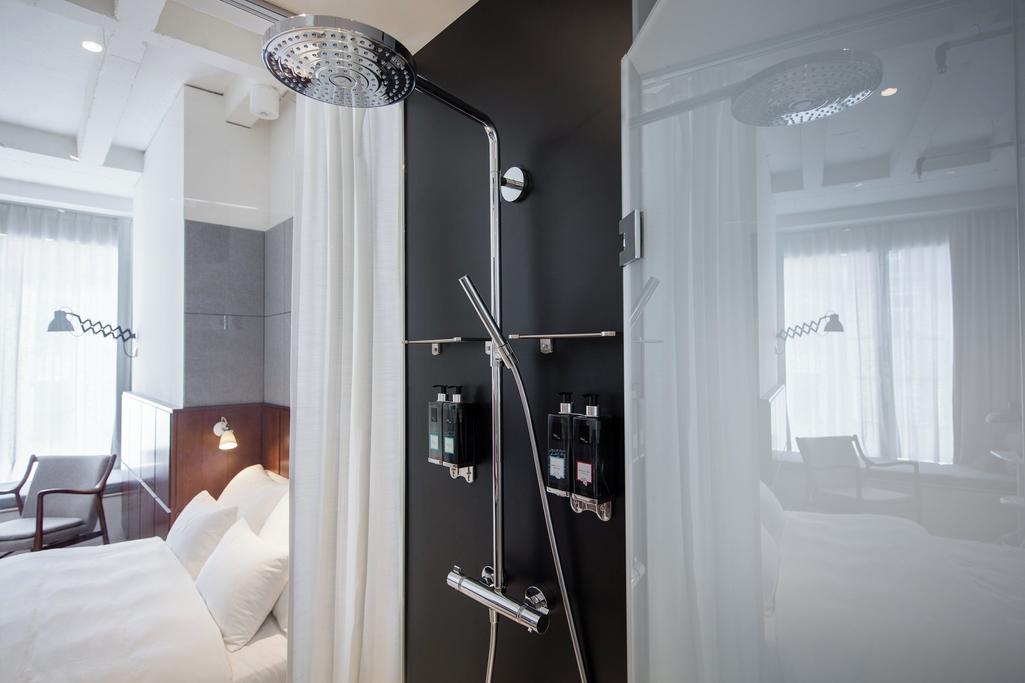 lovely room | bathroom | shower, rainfall showerhead, designer toiletries, hair dryer
