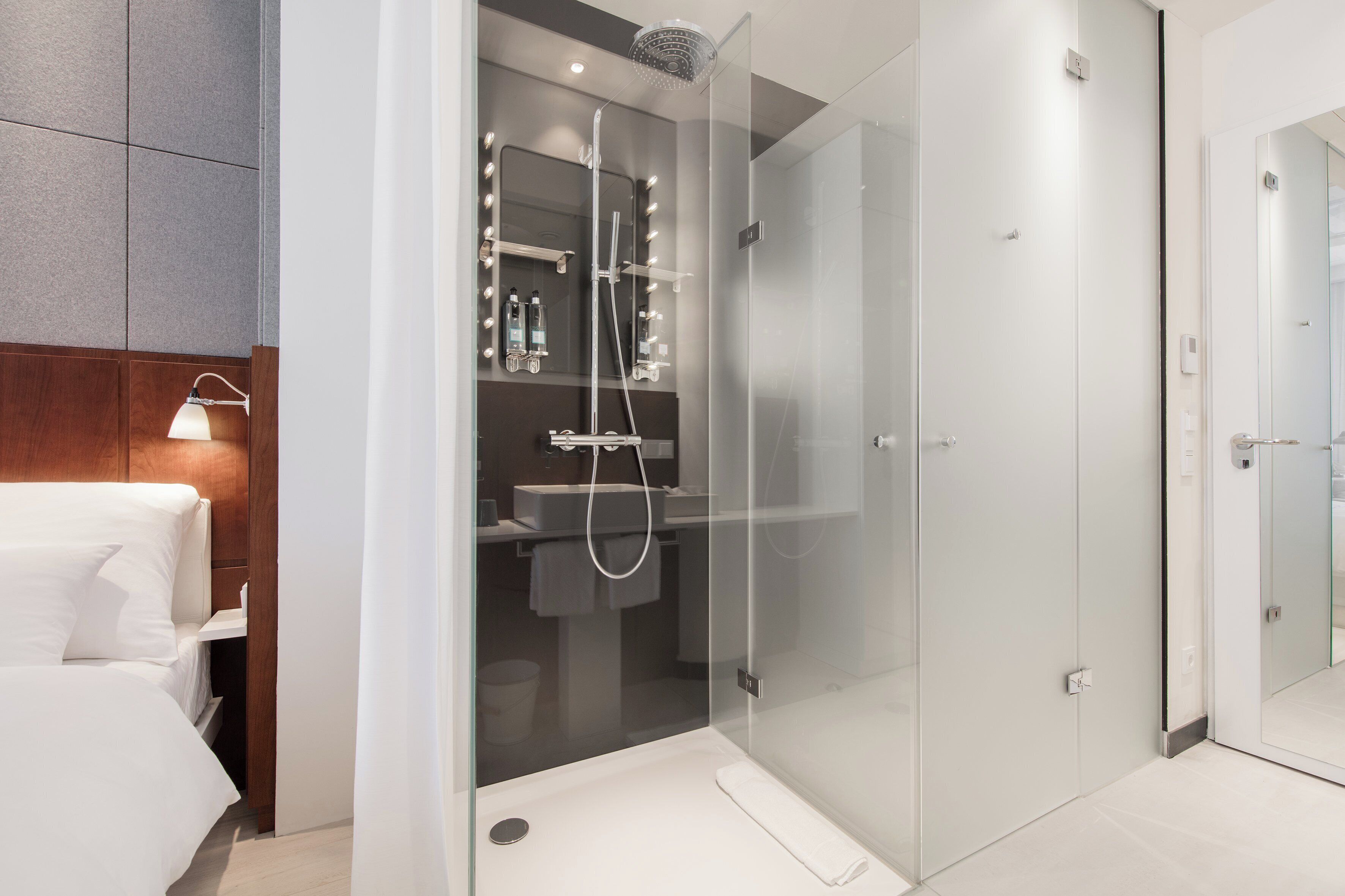 shower, rainfall showerhead, designer toiletries, hair dryer