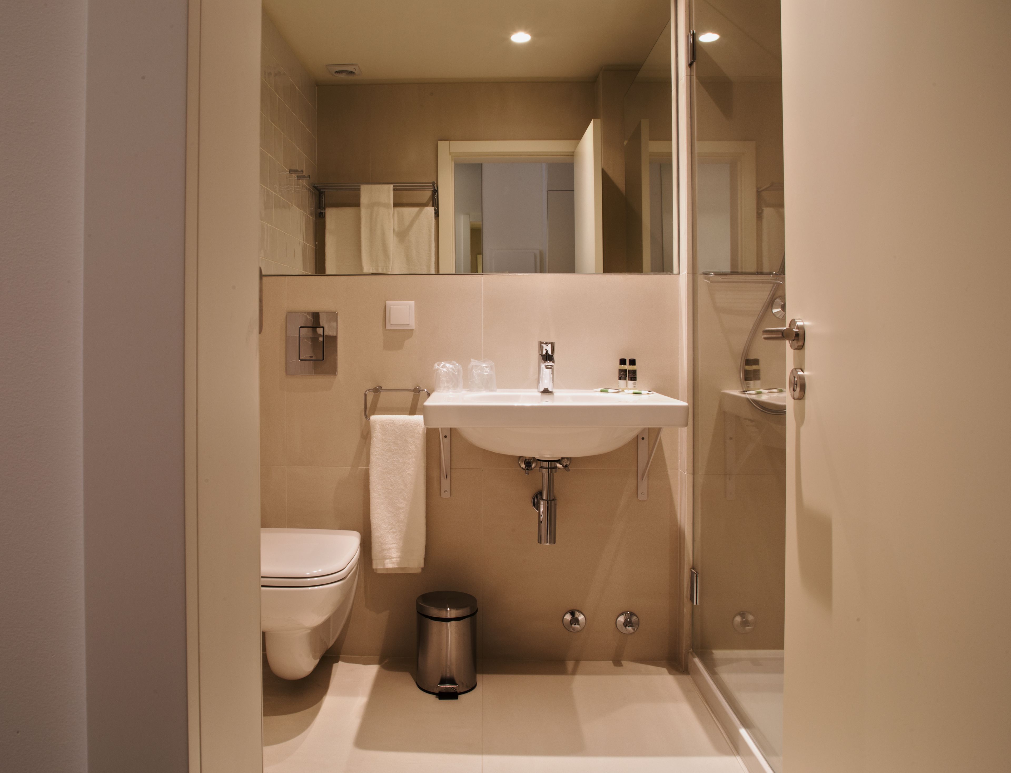 superior double room | bathroom | shower, free toiletries, hair dryer, towels
