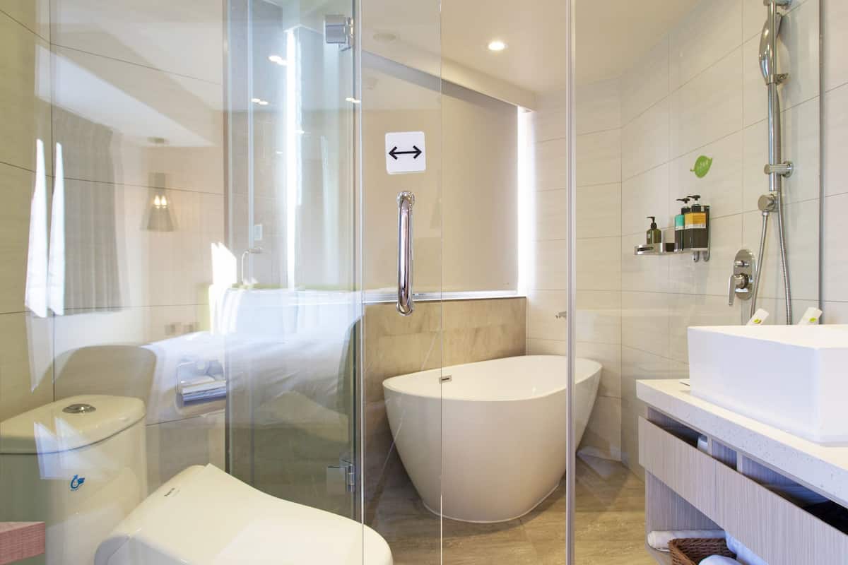 elite double room | bathroom | free toiletries, hair dryer, slippers, towels