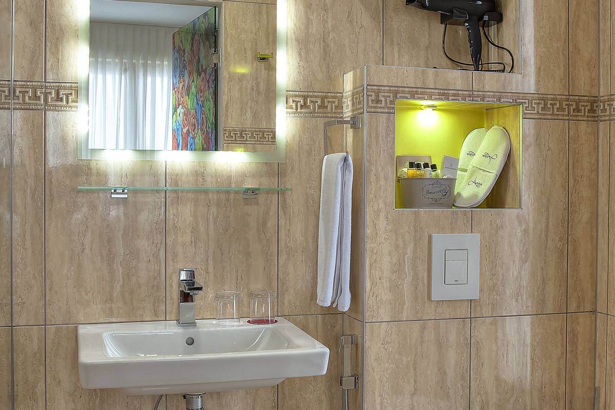 shower, free toiletries, hair dryer, slippers