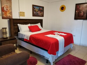 Desk, free WiFi, bed sheets