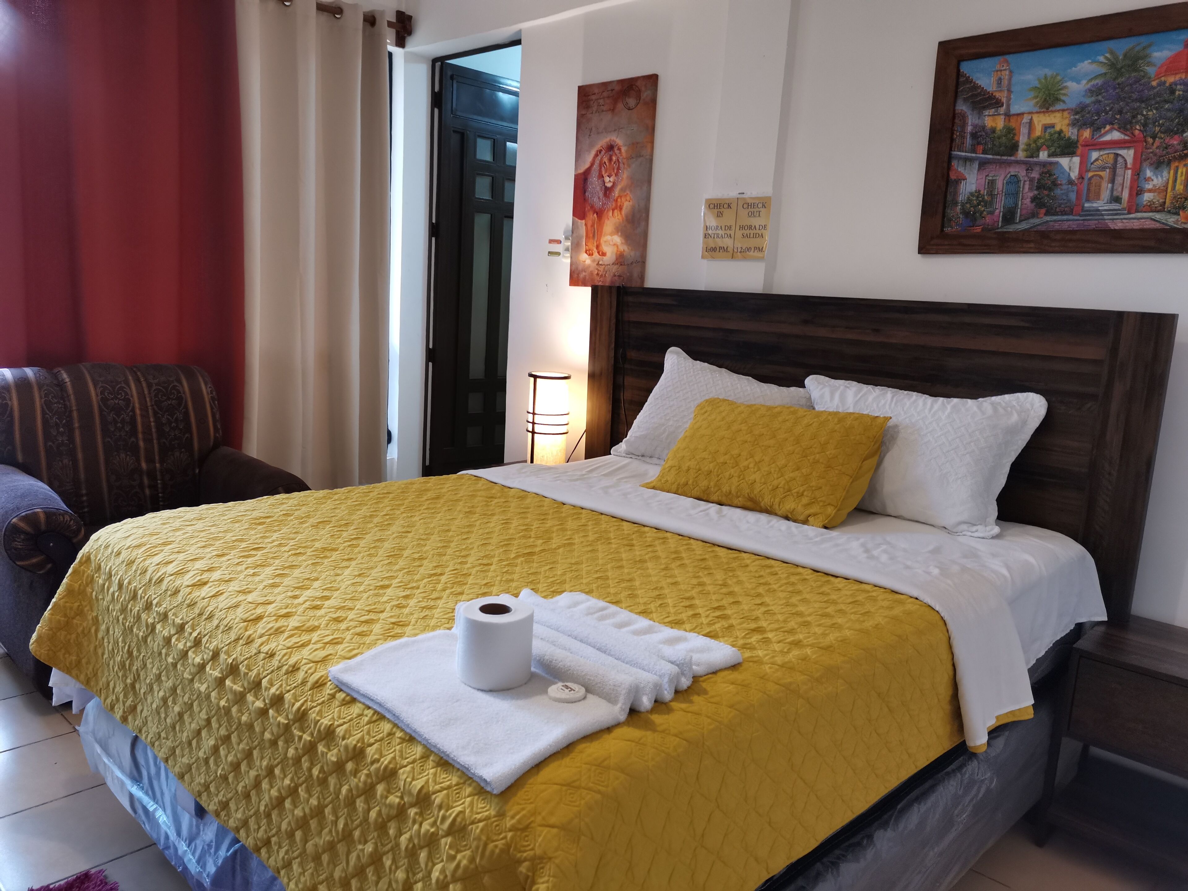 Shower, towels, soap, shampoo