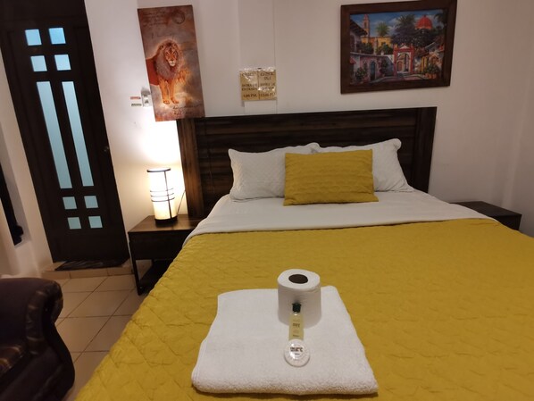 Desk, free WiFi, bed sheets