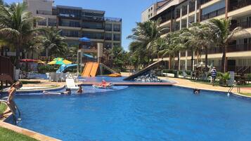 Outdoor pool, pool umbrellas, pool loungers