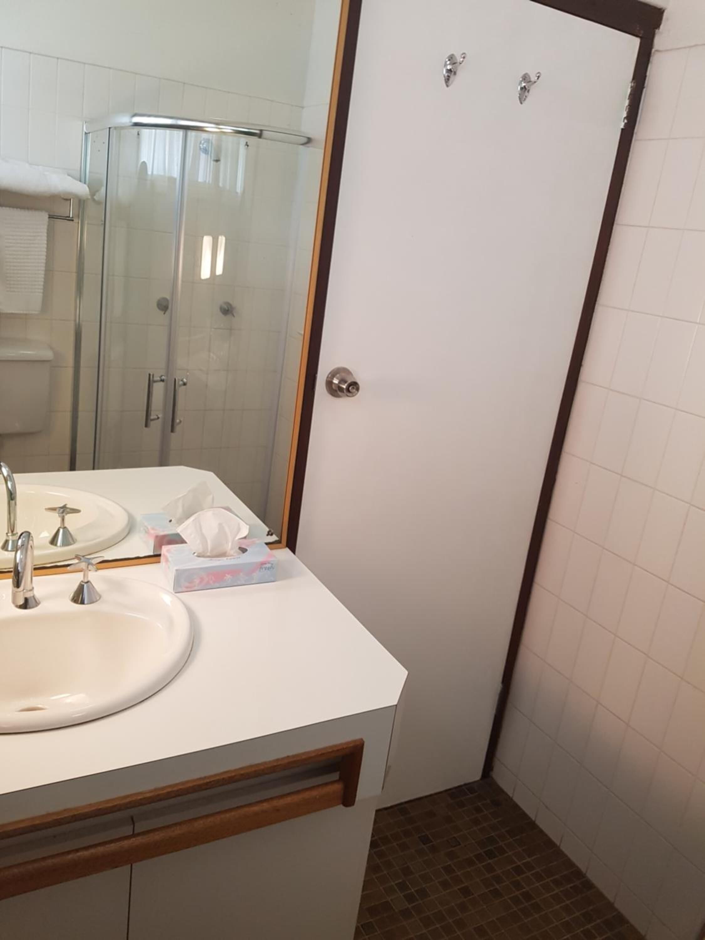 Shower, free toiletries, hair dryer, towels