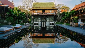 Outdoor pool, pool loungers