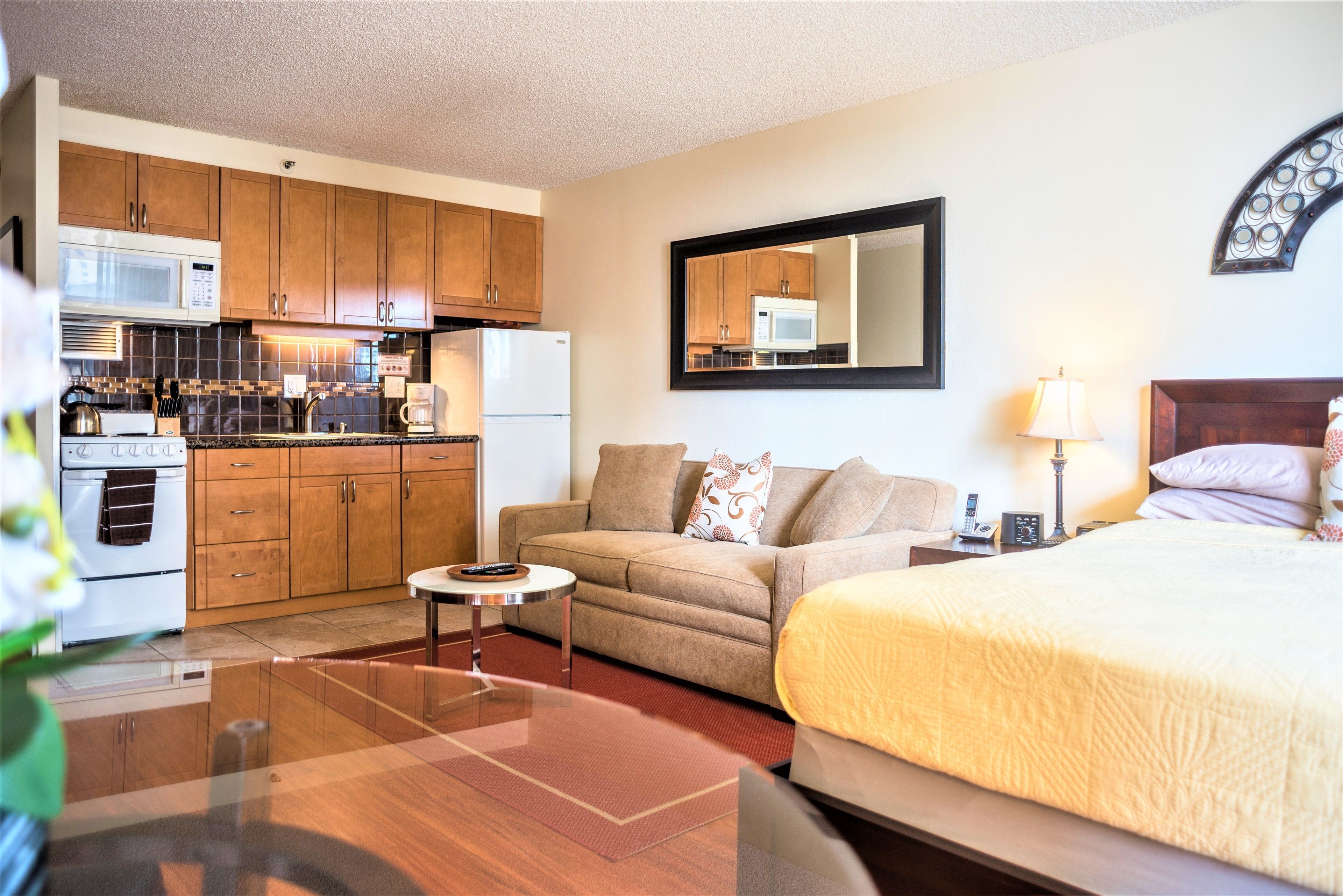 #1003 - the peacock studio with full kitchen | private kitchen | full-sized fridge, microwave, oven, stovetop