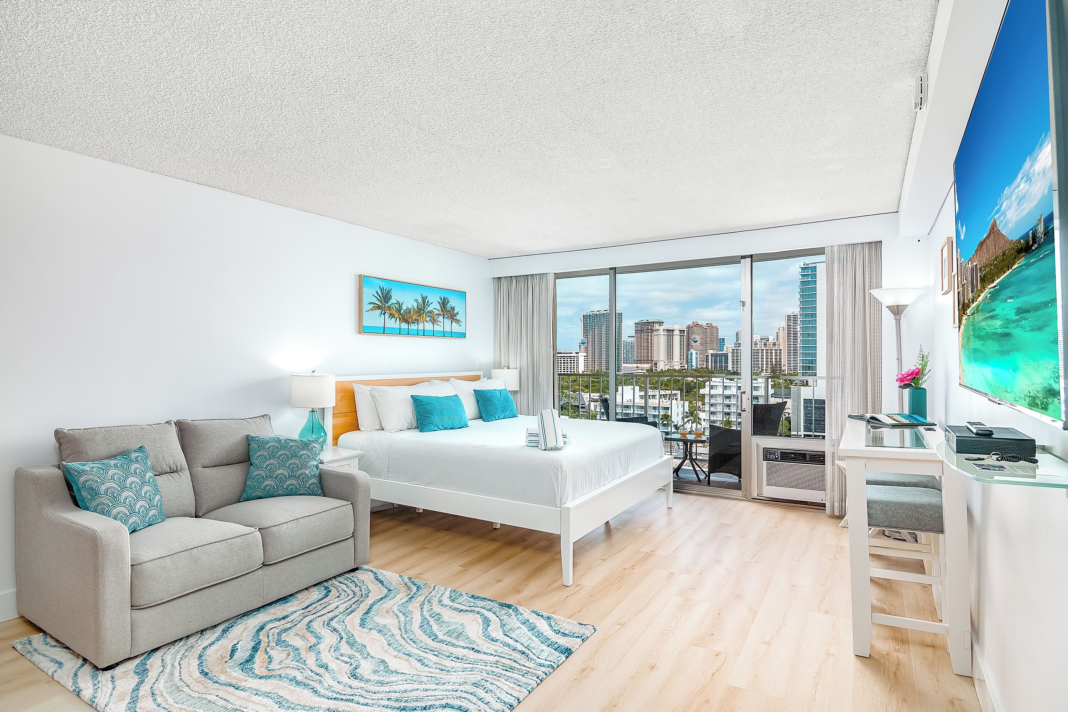 studio suite, kitchen | premium bedding, memory-foam beds, individually decorated