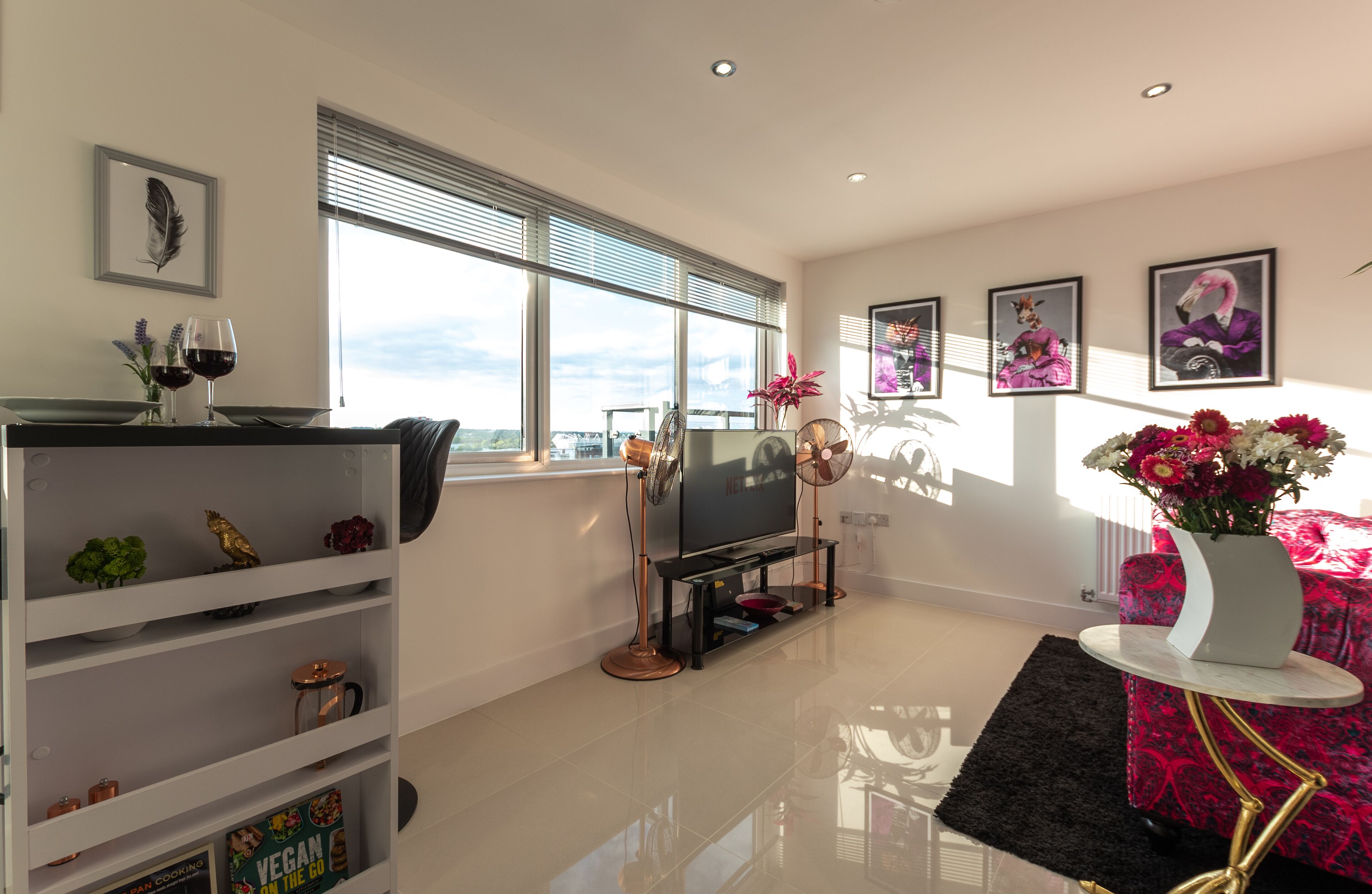 superior apartment, 1 bedroom, balcony, city view | living area | 42-inch smart tv with digital channels, tv