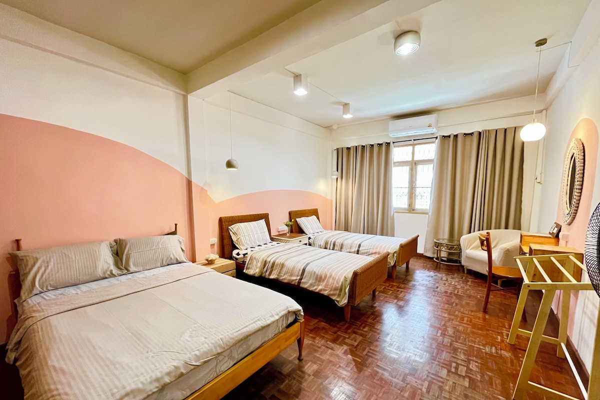 Family Triple Room (12-Pastel) | Premium bedding, blackout curtains, iron/ironing board, cots/infant beds