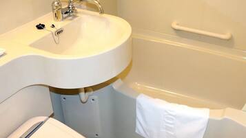 Combined shower/tub, deep soaking tub, slippers, electronic bidet
