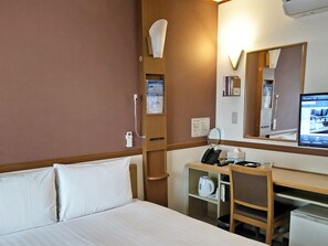Desk, laptop workspace, free WiFi, bed sheets