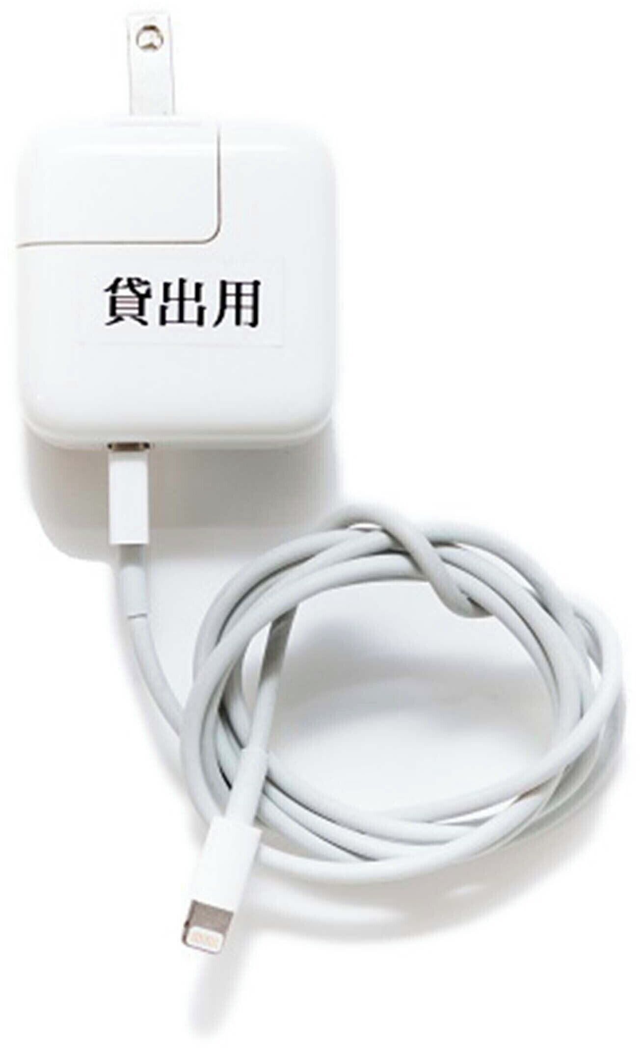Un adaptador de corriente blanco con un cable USB.