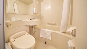 Combined shower/bathtub, slippers, electronic bidet, towels