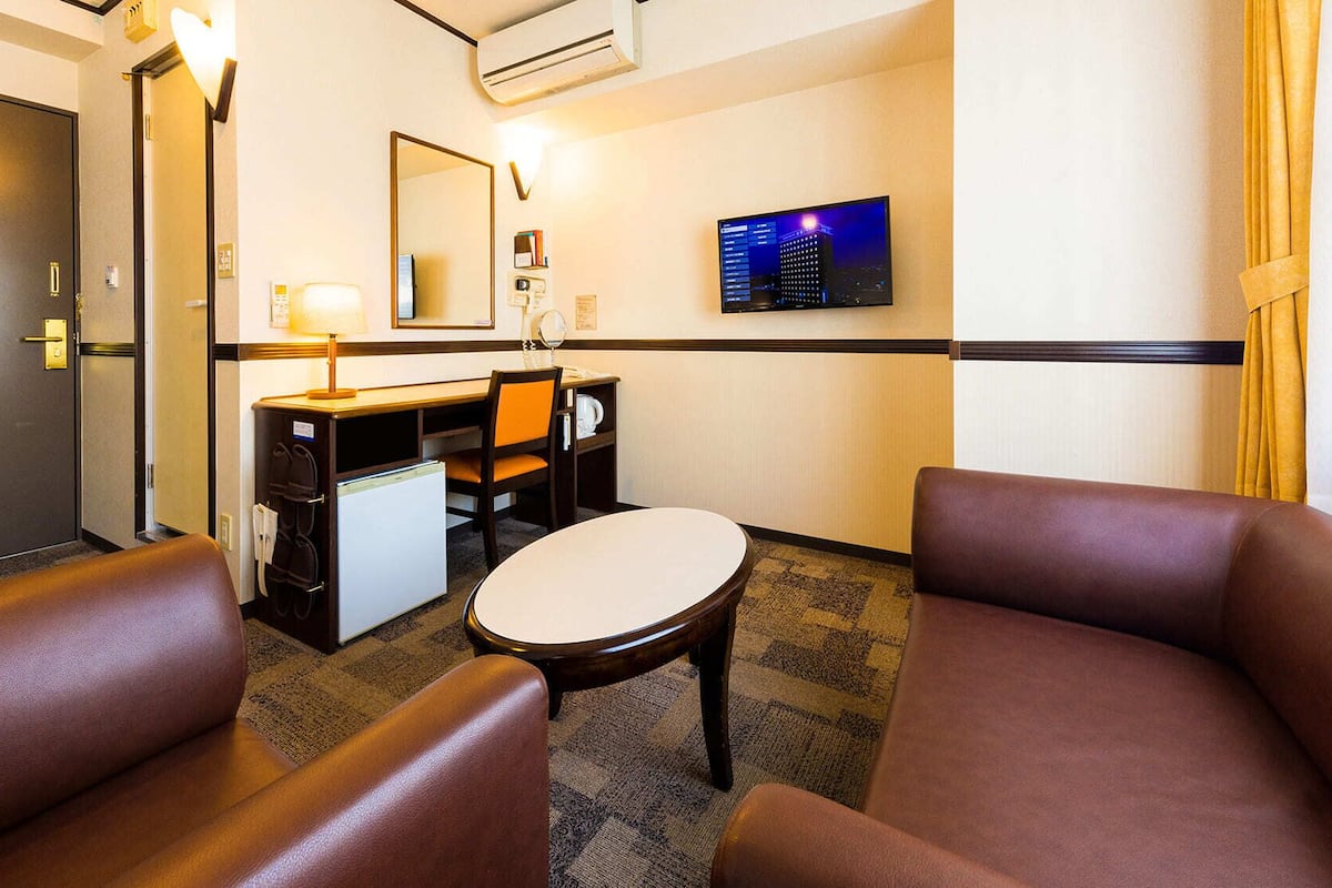 1 bedroom, desk, blackout curtains, iron/ironing board