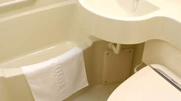 Combined shower/tub, bathrobes, slippers, electronic bidet