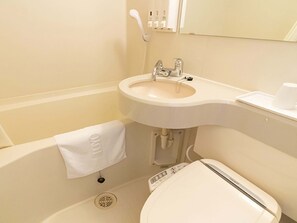 Combined shower/tub, slippers, electronic bidet, towels