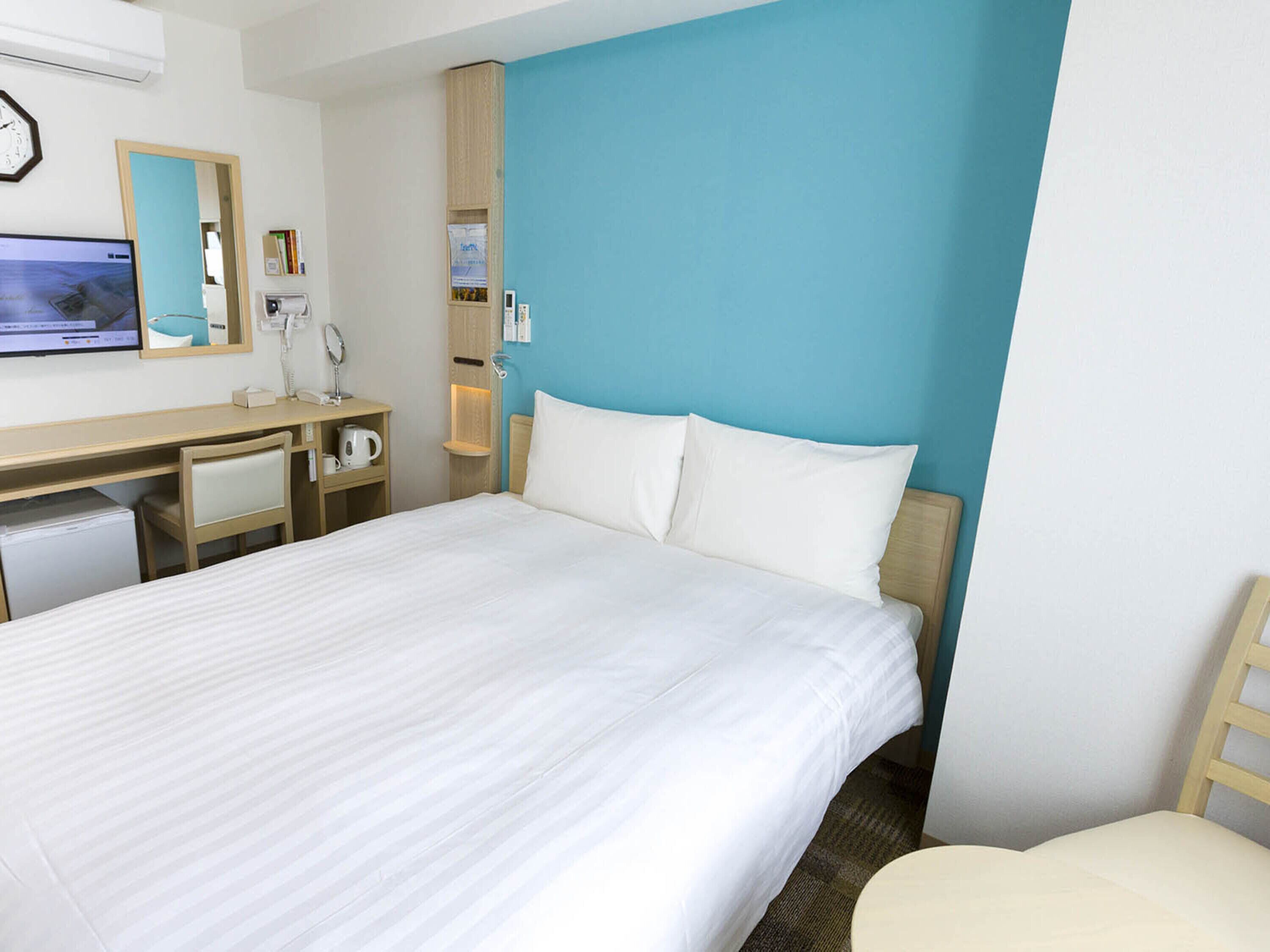 premium bedding, desk, blackout curtains, iron/ironing board