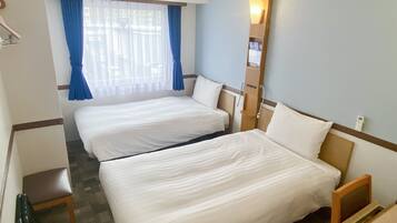 Desk, blackout drapes, WiFi, bed sheets