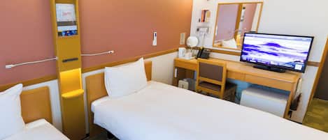 Desk, laptop workspace, free WiFi, bed sheets